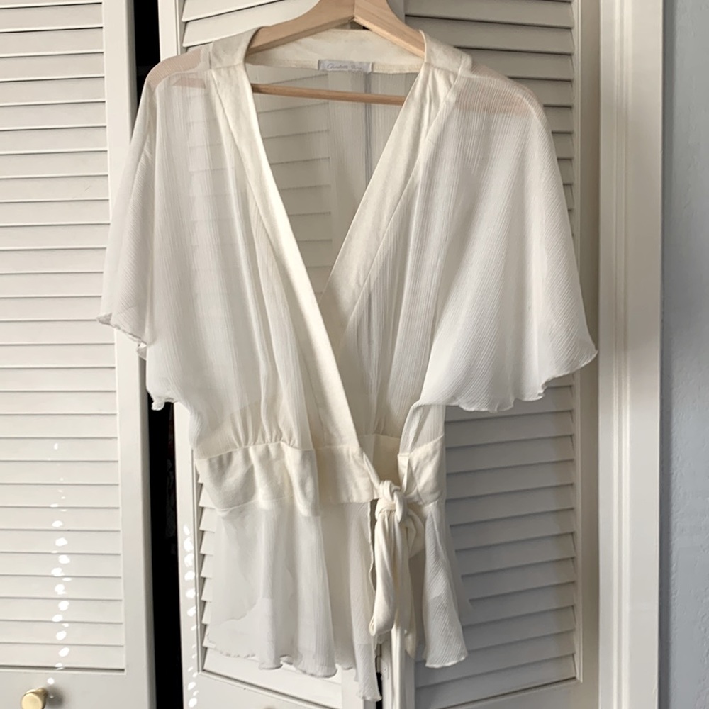 Cream Sheer Wrap Blouse